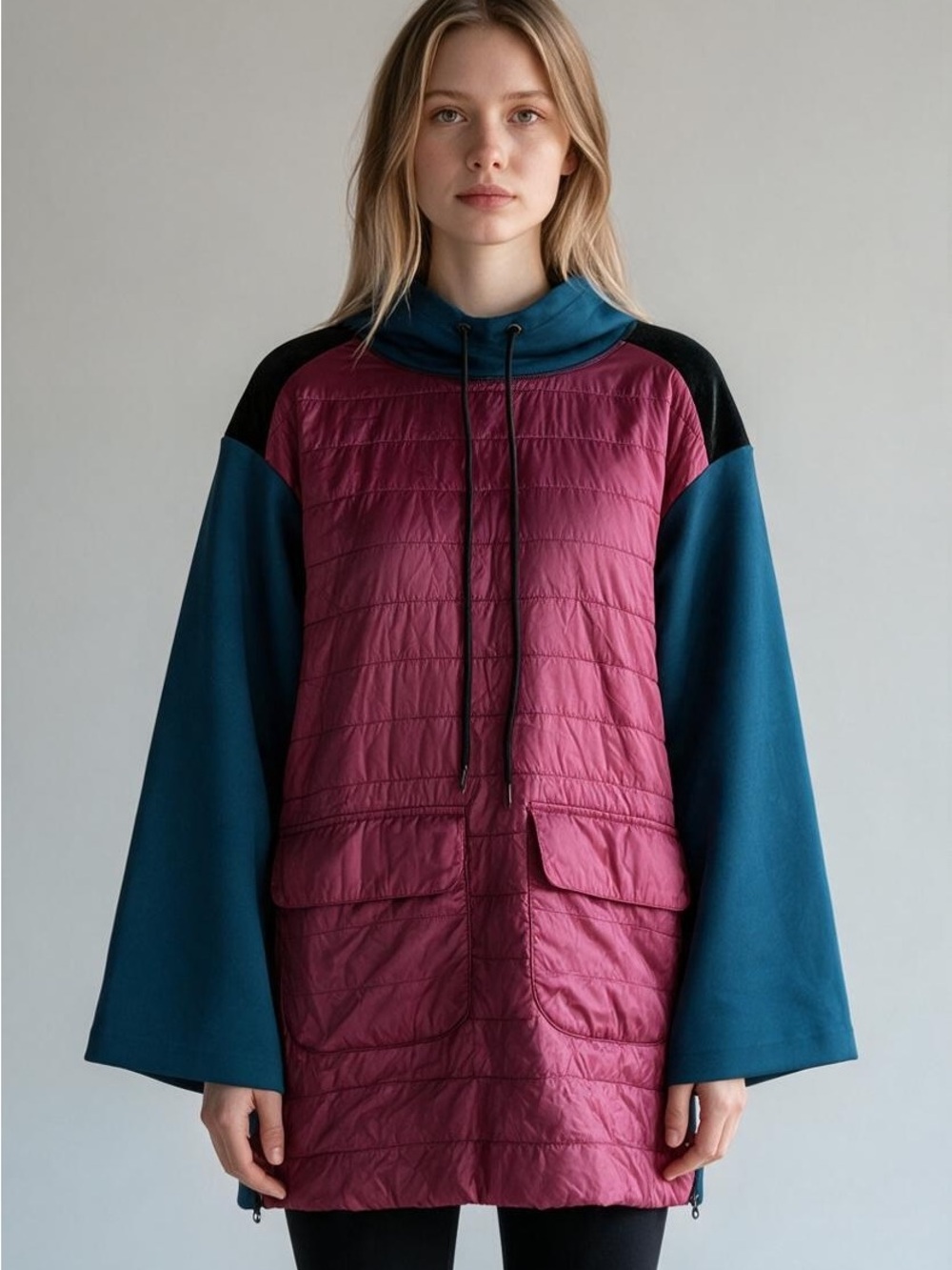 Kate Spade Sample Jacket Colorblock Quilted Velvet Pullover Anorak Funnel Neck L
